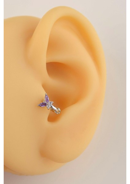 Mor Kelebek Halka Tragus Helix Kıkırdak Lob Gümüş Renkli Piercing fırsatları