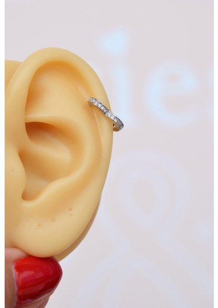 Sacce Scarves&Accessories Gümüş Renkli Taşlı Kalp Piercing Kalp Şekilli Helix Piercing Tragus Kıkırdak
