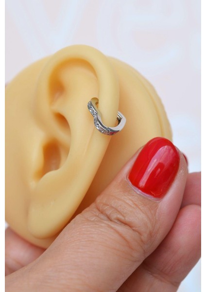 Sacce Scarves&Accessories Gümüş Renkli Taşlı Kalp Piercing Kalp Şekilli Helix Piercing Tragus Kıkırdak modelleri