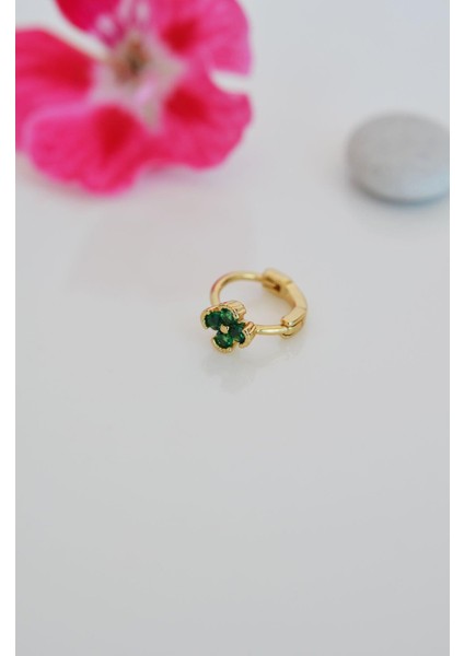 Sacce Scarves&Accessories Gold Halka Zümrüt Yeşili Mini Çiçekli Tragus Piercing Helix Kıkırdak Lob fiyatları