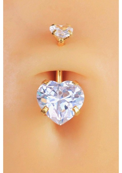 Çelik Kalp Model Tektaş Göbek Piercing Gold
