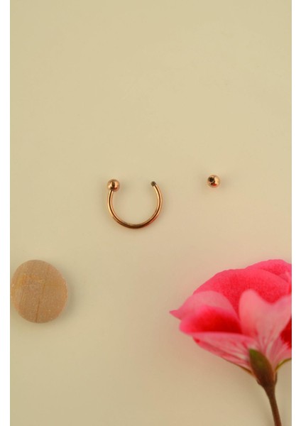 10 mm Rose Renk İki Ucu Toplu Çelik Piercing Kulak Burun Dudak modelleri