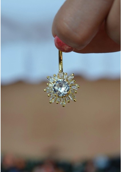 Altın Renkli Zirkon Taşlı Çiçek Taşlı Çelik Göbek Piercing fiyatları
