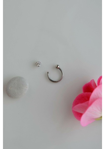 Çelik Taşlı Toplu Piercing 8 mm Smiley Piercing Helix Tragus Lob Kıkırdak