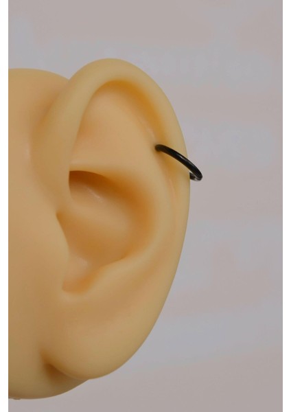 8 mm Düz Çelik Halka Piercing Tragus Helix Kıkırdak Lob Siyah Renk