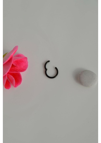 8 mm Düz Çelik Halka Piercing Tragus Helix Kıkırdak Lob Siyah Renk