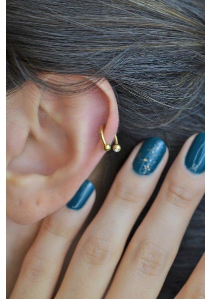 8 mm Gold Çelik Top Uçlu Taşlı Piercing Septum Kıkırdak