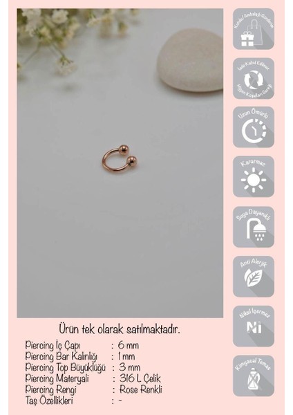 6 mm Rose Çelik Top Uçlu Piercing Tragus Helix Kıkırdak fırsatları