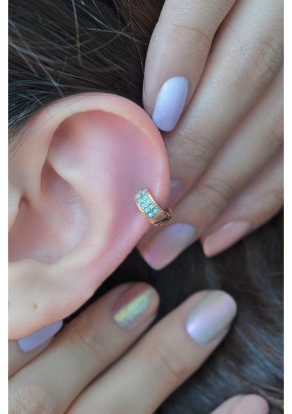 Firuze Taşlı Halka Piercing Tragus Helix Kıkırdak Küpesi