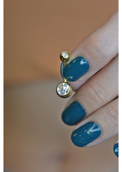 Top Taşlı Çelik Göbek Piercing Gold