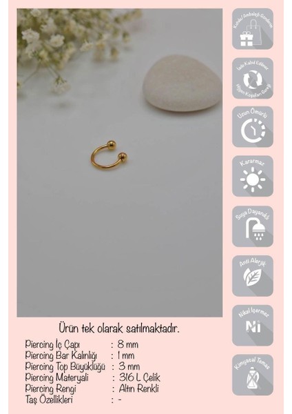8 mm Gold Çelik Top Uçlu Piercing Septum Kıkırdak fırsatları