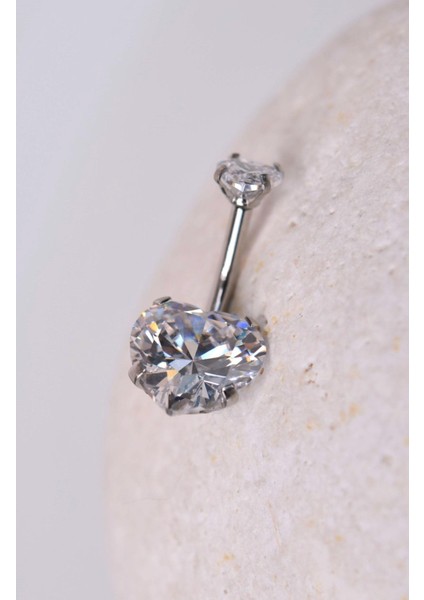 Çelik Kalp Model Tektaş Göbek Piercing Gümüş Renkli
