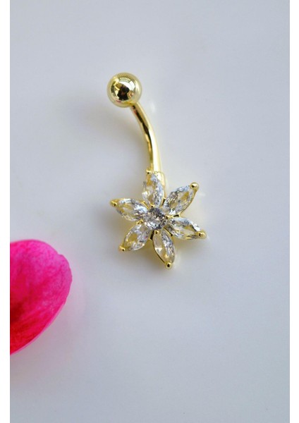 Çelik Yıldız Çiçekli Göbek Piercing Gold