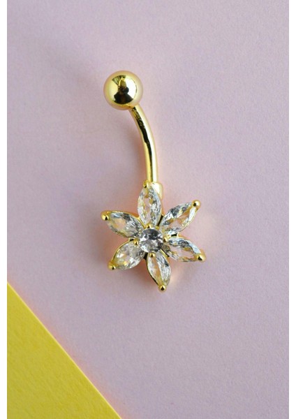 Çelik Yıldız Çiçekli Göbek Piercing Gold modelleri