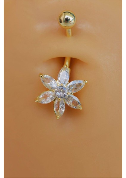Çelik Yıldız Çiçekli Göbek Piercing Gold fırsatları