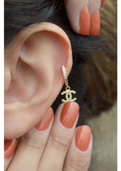Sallantılı Halka Piercing Zirkon Gold Renk