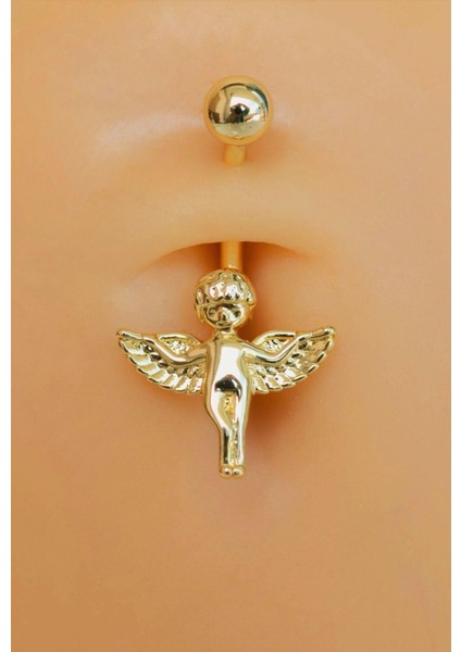 Çelik Melek Figürlü Göbek Piercing Gold