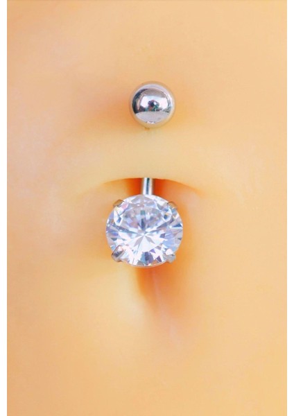 Çelik Tektaş Göbek Piercing Gümüş Renk