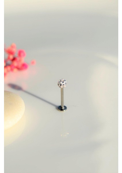 Taşlı Top Uçlu Çelik Piercing Dudak Dil 10 mm Gümüş Renk fiyatları
