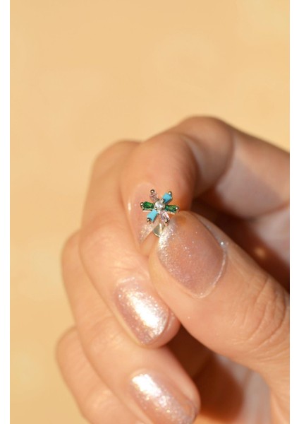 Renkli Çiçek Tragus Piercing Helix Kıkırdak Gümüş Renk fırsatları
