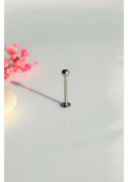 Top Uçlu Çelik Piercing Dudak Dil 12 mm Gümüş Renk