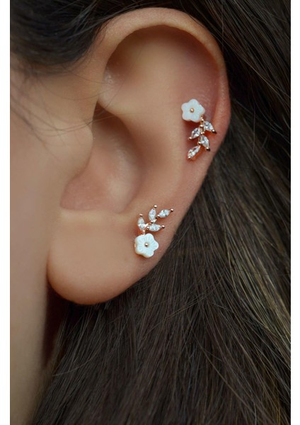 Rose Manolya Çiçek Piercing Helix Kıkırdak