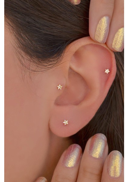 Gold Çelik Yıldız Piercing 8 mm Tragus Helix Kıkırdak Conch