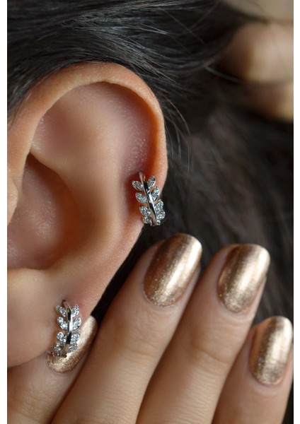 Yaprak Model Piercing Helix Kıkırdak Lob Gümüş Renk