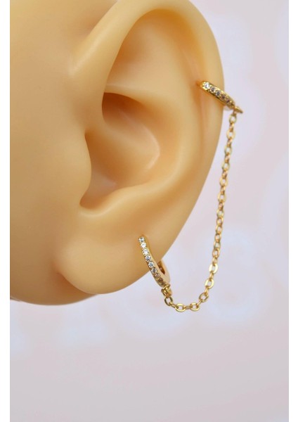 Zincirli Model Halka Piercing İkili Bağlı Gold modelleri