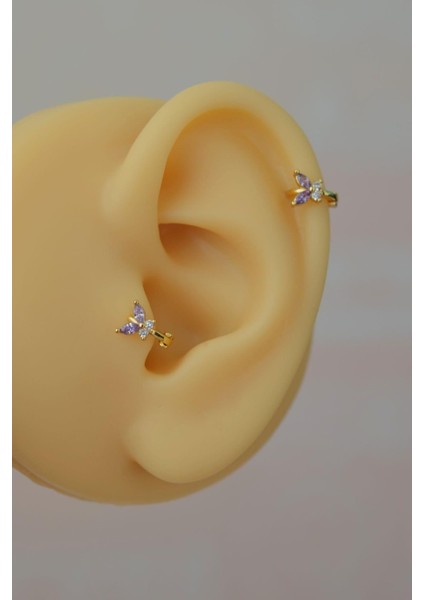 Kelebek Halka Piercing Tragus Helix Kıkırdak Küpesi modelleri