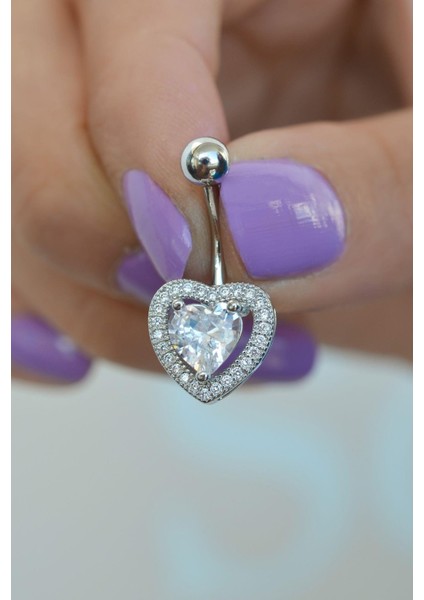 Çelik Kalp Model Göbek Piercingi Gümüş Renkli