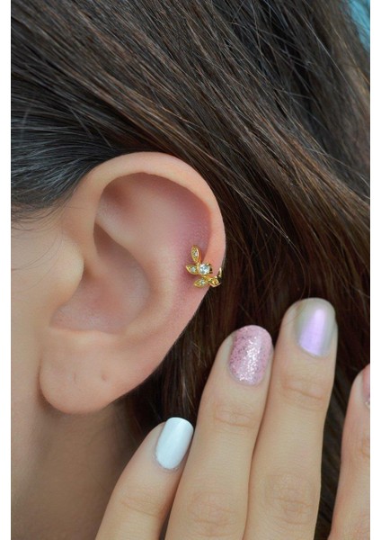 S&A Accessories Altın Renkli Yaprak Halka Helix Kıkırdak Piercing
