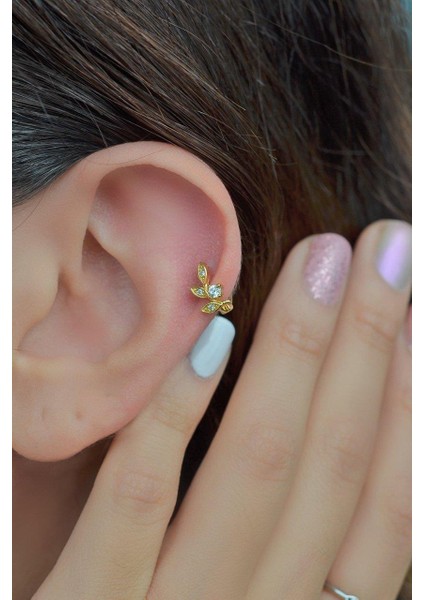S&A Accessories Altın Renkli Yaprak Halka Helix Kıkırdak Piercing