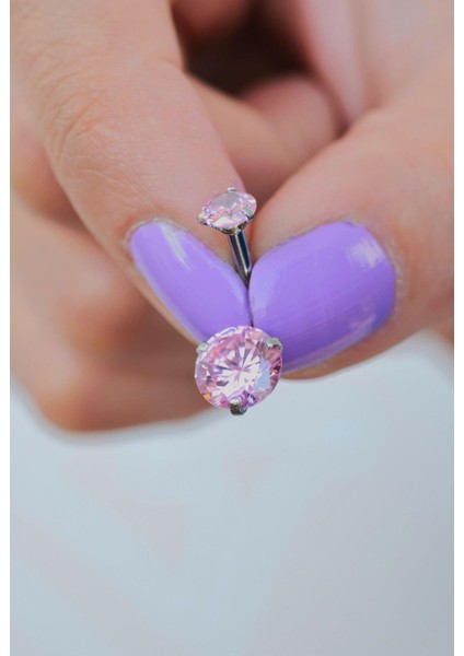 Pembe Taşlı Çelik Göbek Piercingi fiyatları