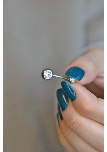Top Taşlı Çelik Göbek Piercing Gümüş Renk modelleri