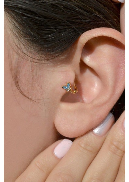 Mavi Kelebek Tragus Piercing Gold Renk