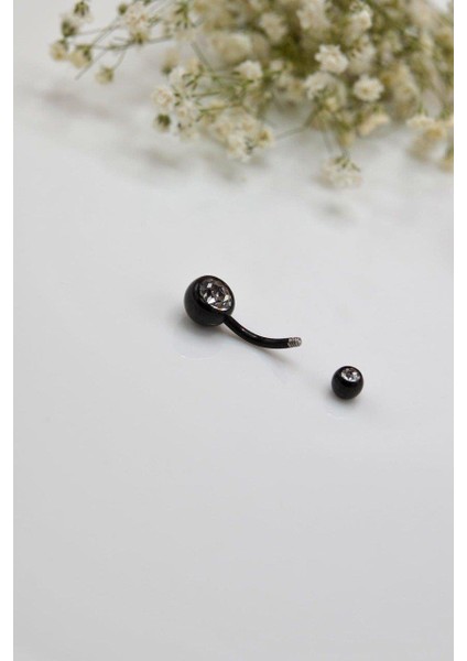 Top Taşlı Çelik Göbek Piercing Siyah Renk fiyatları