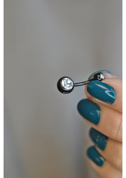 Top Taşlı Çelik Göbek Piercing Siyah Renk modelleri