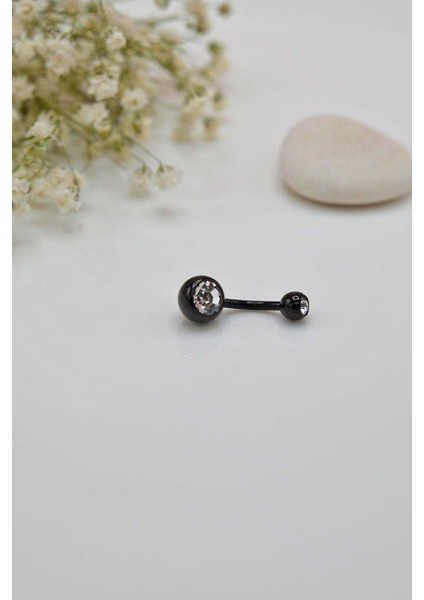 Top Taşlı Çelik Göbek Piercing Siyah Renk fırsatları