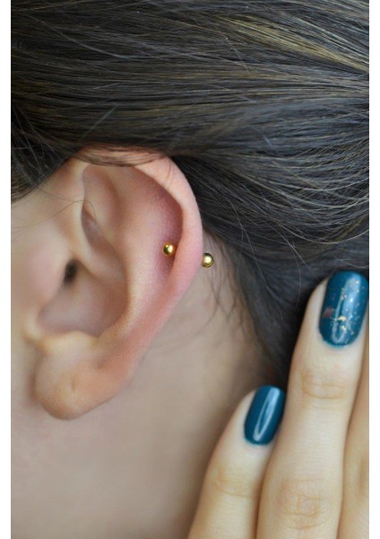 Iki Ucu Top Çelik Piercing Helix Kıkırdak 6 mm Gold modelleri