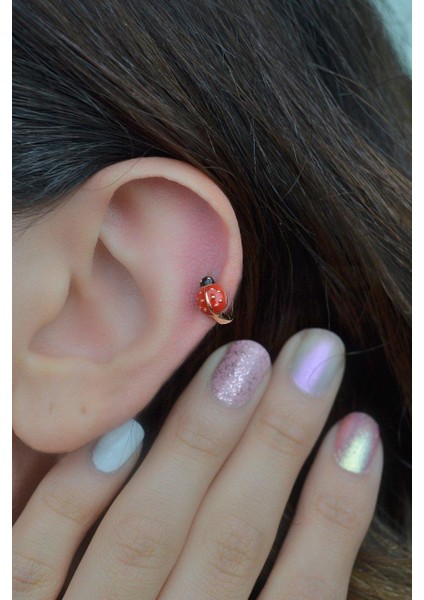 Uğur Böceği Halka Piercing Helix Kıkırdak Tıbbi Altın Kaplama 7 mm İç Çap