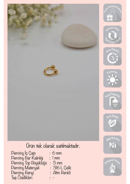 6 mm Gold Çelik Top Uçlu Piercing Tragus Helix Kıkırdak fırsatları