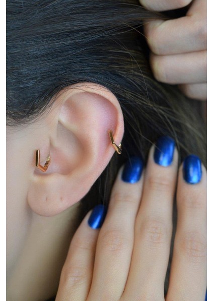 Beşgen Model Oval Halka Piercing Tragus Helix Kıkırdak Küpesi