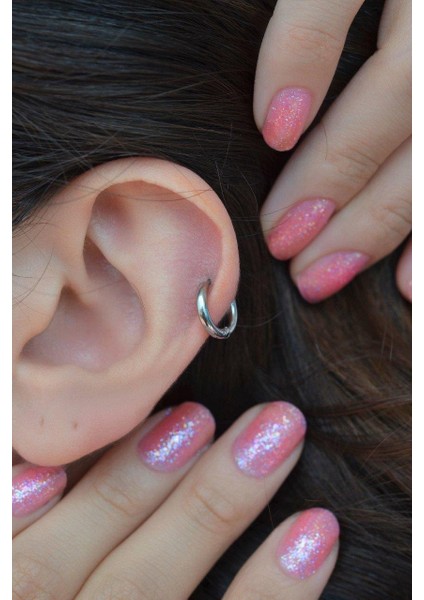 Gümüş Renk Çelik Düz Halka Piercing Helix Kıkırdak Küpesi