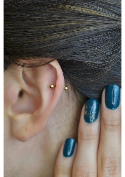 İki Ucu Top Çelik Piercing Kaş Helix Kıkırdak 8 mm Gold