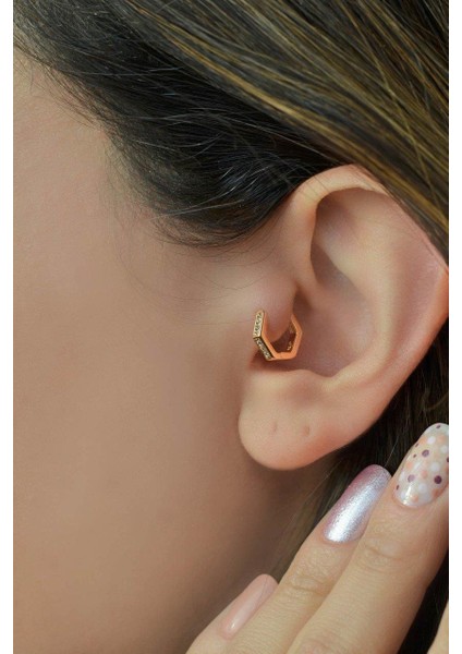 Beşgen Tragus Helix Piercing Kıkırdak Küpesi