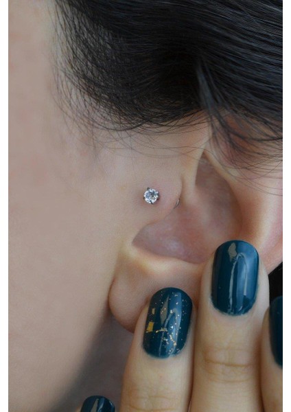 Tektaş Çelik Piercing Tragus Helix Kıkırdak 8 Mm Gümüş Renkli