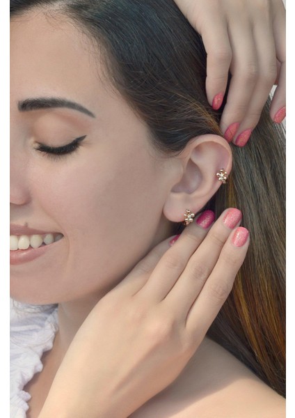 Çiçek Model Halka Piercing Tragus Helix Kıkırdak Küpesi fiyatları