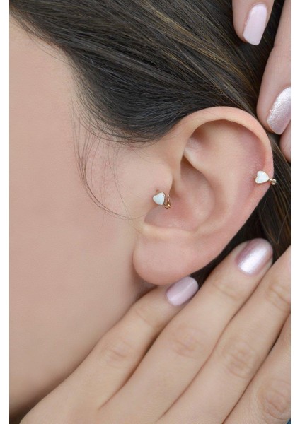 Beyaz Kalpli Halka Tragus Piercing Kıkırdak Küpesi