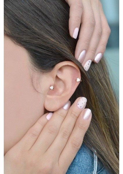 Beyaz Kalpli Halka Tragus Piercing Kıkırdak Küpesi modelleri